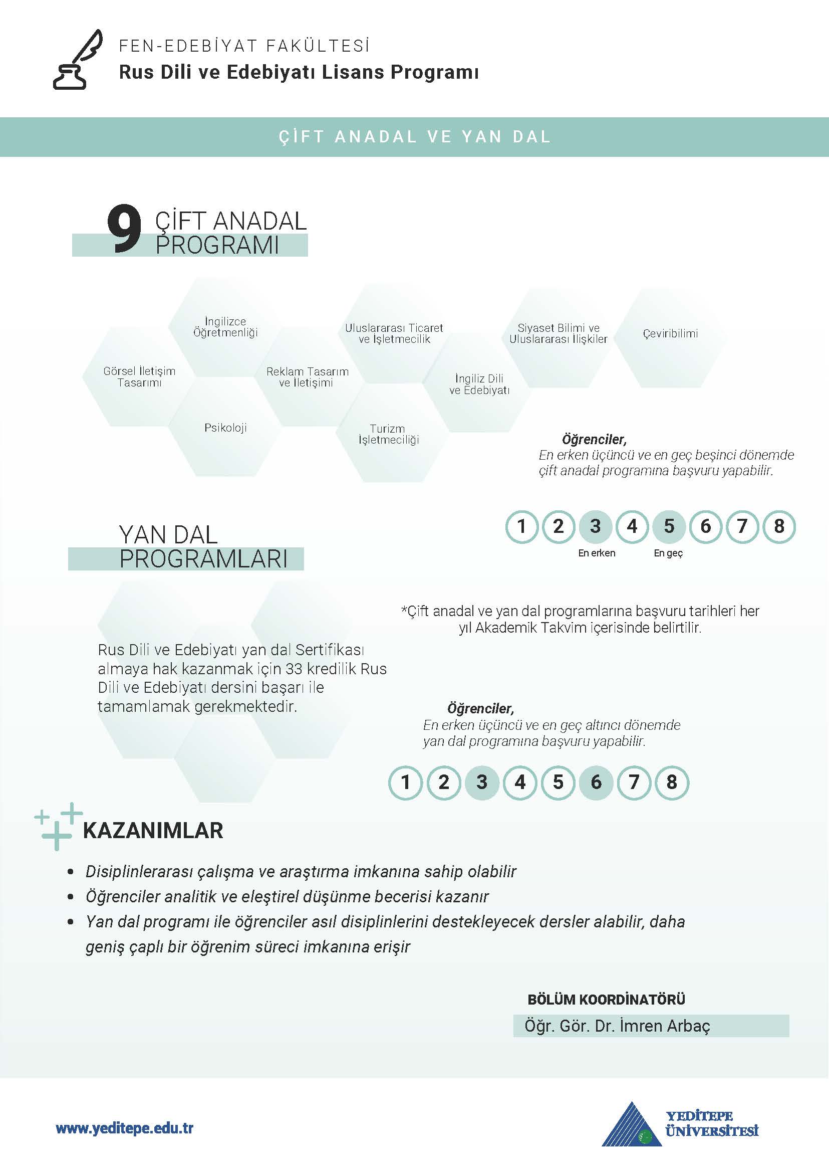 Rus Dili ve Edebiyatı Bölümü Çift Anadal Yandal